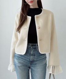 セール】2WAY SQUARE NECK CROP JACKET（ノーカラージャケット