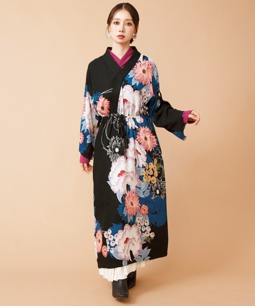 倭物やカヤ(ワモノヤカヤ)の「【倭物やカヤ】錦彩ならいワンピース(ワンピース・レディース・パープル/ネイビー/スミクロ・FREE)」の2枚目の写真
