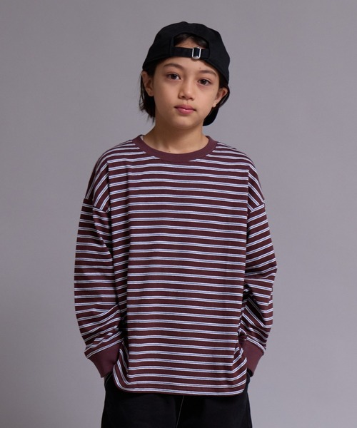 PAIRMANON STREET（ペアマノンストリート）の「【90-160cm】【綿100%】ボーダー 長袖 Tシャツ【PAIRMANON STREET】（Tシャツ/カットソー・キッズ・ブラウン/グレー/ブラック/グリーン/ブルー・120/130/100/150/160/140/110/90）」の3枚目の写真