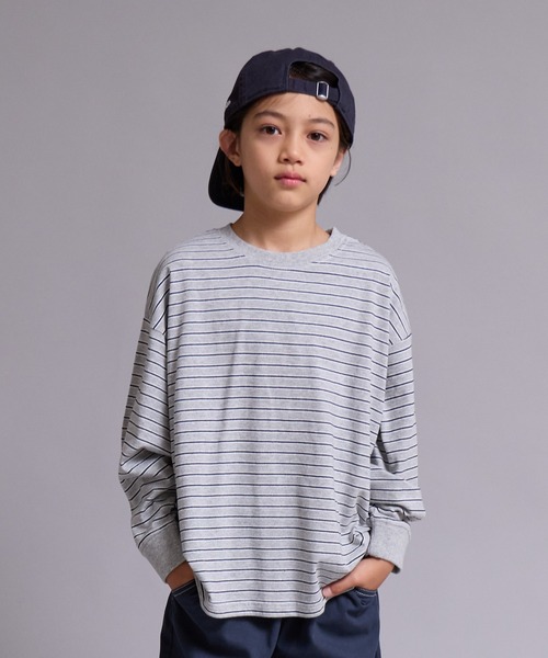PAIRMANON STREET（ペアマノンストリート）の「【90-160cm】【綿100%】ボーダー 長袖 Tシャツ【PAIRMANON STREET】（Tシャツ/カットソー・キッズ・ブラウン/グレー/ブラック/グリーン/ブルー・120/130/100/150/160/140/110/90）」の2枚目の写真