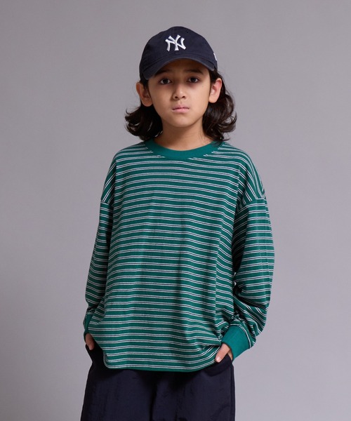 PAIRMANON STREET（ペアマノンストリート）の「【90-160cm】【綿100%】ボーダー 長袖 Tシャツ【PAIRMANON STREET】（Tシャツ/カットソー・キッズ・ブラウン/グレー/ブラック/グリーン/ブルー・120/130/100/150/160/140/110/90）」の4枚目の写真