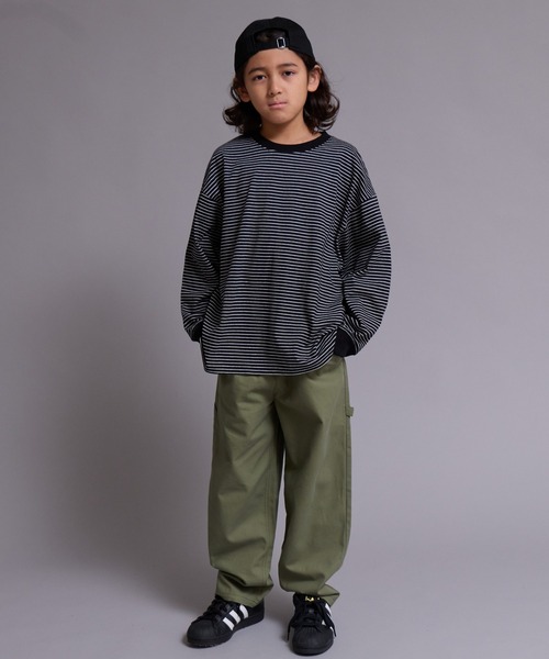 PAIRMANON STREET（ペアマノンストリート）の「【90-160cm】【綿100%】ボーダー 長袖 Tシャツ【PAIRMANON STREET】（Tシャツ/カットソー・キッズ・ブラウン/グレー/ブラック/グリーン/ブルー・120/130/100/150/160/140/110/90）」の6枚目の写真