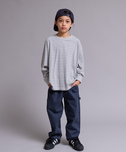 PAIRMANON STREET（ペアマノンストリート）の「【90-160cm】【綿100%】ボーダー 長袖 Tシャツ【PAIRMANON STREET】（Tシャツ/カットソー・キッズ・ブラウン/グレー/ブラック/グリーン/ブルー・120/130/100/150/160/140/110/90）」の9枚目の写真