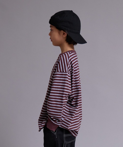 PAIRMANON STREET（ペアマノンストリート）の「【90-160cm】【綿100%】ボーダー 長袖 Tシャツ【PAIRMANON STREET】（Tシャツ/カットソー・キッズ・ブラウン/グレー/ブラック/グリーン/ブルー・120/130/100/150/160/140/110/90）」の11枚目の写真