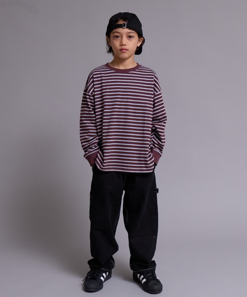PAIRMANON STREET（ペアマノンストリート）の「【90-160cm】【綿100%】ボーダー 長袖 Tシャツ【PAIRMANON STREET】（Tシャツ/カットソー・キッズ・ブラウン/グレー/ブラック/グリーン/ブルー・120/130/100/150/160/140/110/90）」の12枚目の写真