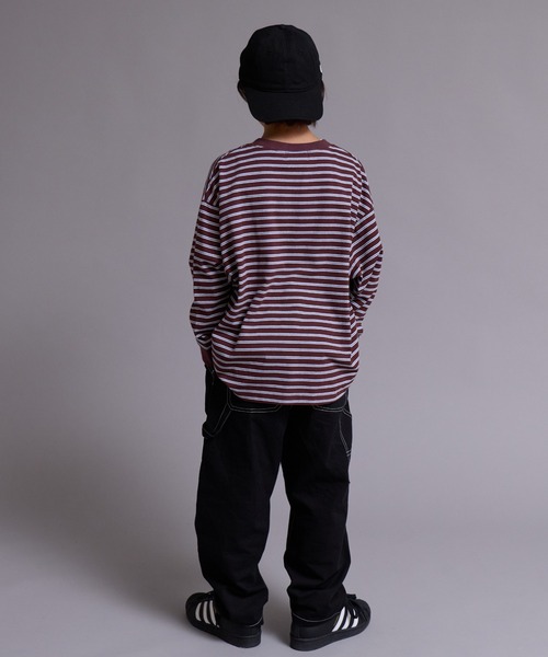 PAIRMANON STREET（ペアマノンストリート）の「【90-160cm】【綿100%】ボーダー 長袖 Tシャツ【PAIRMANON STREET】（Tシャツ/カットソー・キッズ・ブラウン/グレー/ブラック/グリーン/ブルー・120/130/100/150/160/140/110/90）」の13枚目の写真