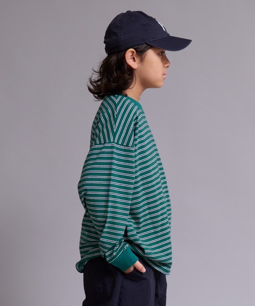 PAIRMANON STREET（ペアマノンストリート）の「【90-160cm】【綿100%】ボーダー 長袖 Tシャツ【PAIRMANON STREET】（Tシャツ/カットソー・キッズ・ブラウン/グレー/ブラック/グリーン/ブルー・120/130/100/150/160/140/110/90）」の14枚目の写真