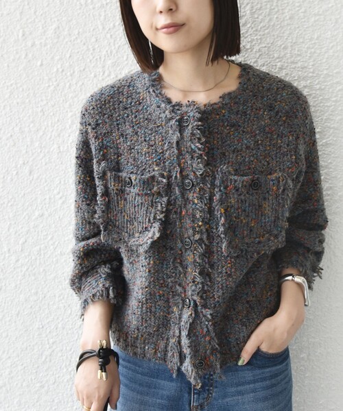 SHIPS Colors(シップス カラーズ)の「〈手洗い可能〉カラー ネップ ニット ジャケット◆(カーディガン/ボレロ・レディース・ネイビー/グレー・ONE SIZE)」の10枚目の写真