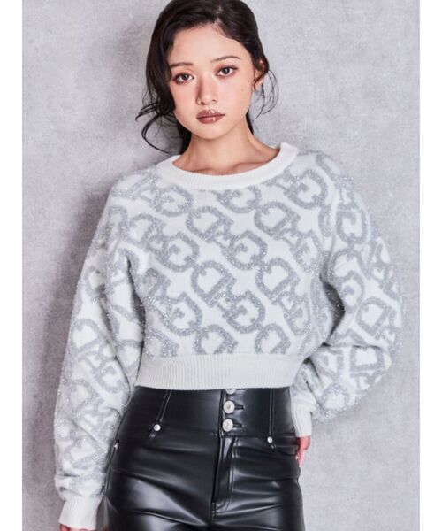 GYDA（ジェイダ）の「GYDA chainラメロゴニットトップス（ニット/セーター・レディース・グレー/ゴールド/シルバー/ブラック・FREE）」の3枚目の写真