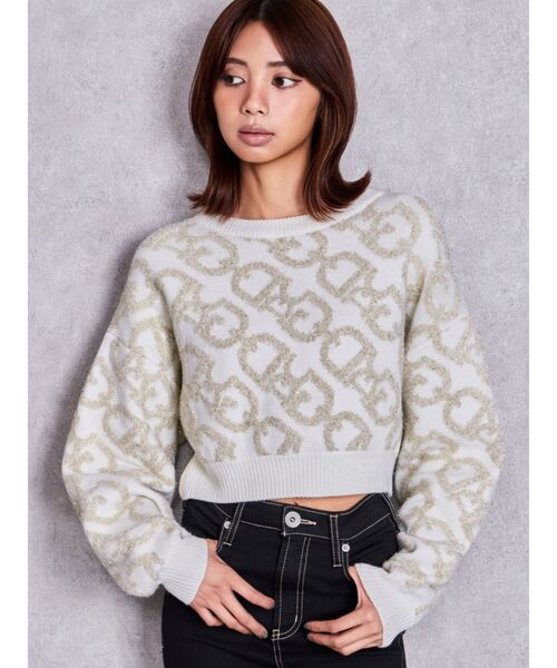 GYDA（ジェイダ）の「GYDA chainラメロゴニットトップス（ニット/セーター・レディース・グレー/ゴールド/シルバー/ブラック・FREE）」の4枚目の写真