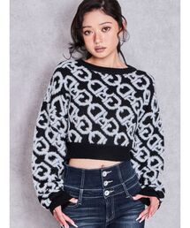GYDA chainラメロゴニットトップス