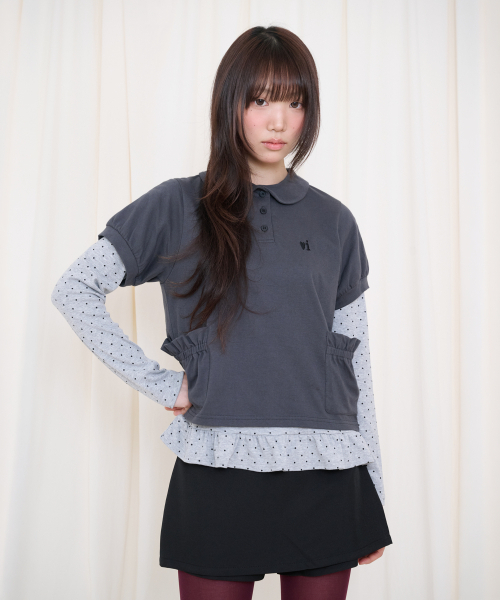 Video Jockey（ビデオジョッキー）の「レイヤード ロングスリーブTシャツセット [チャコール]（Tシャツ/カットソー・レディース・チャコール・FREE）」の4枚目の写真