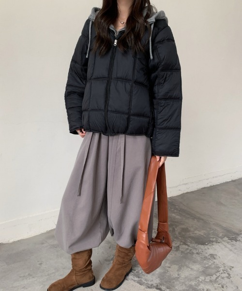 Ritzy(リッツィー)の「ニットフード付きキルト中綿コート(その他アウター・レディース・ブラック/アイボリー/ラベンダー/グレー/マスタード・L/M)」の1枚目の写真