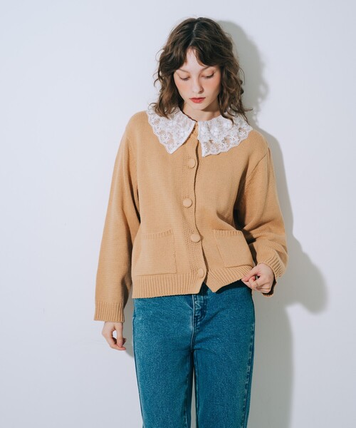 SELFIST(セルフィスト)の「【kariさんコラボ】レース衿カーデ×ミニスカートSET(ワンピース・レディース・ベージュ/チャコールグレー・フリー)」の11枚目の写真