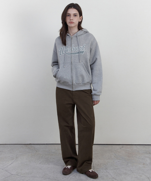 WEDNESDAYOASISFORWOMEN（ウェンズデー オアシス フォー ウーマン）の「チェックアップリケフードジップアップ_MELANGE GRAY(WB6OT07)（パーカー・レディース・ライトグレー・FREE）」の3枚目の写真