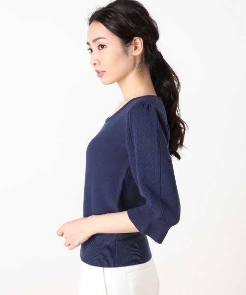 Spick & Span（スピックアンドスパン）の「12Gアイレットテンジクプルオーバー◆（ニット/セーター・レディース・ネイビー/サックスブルー/ホワイト・FREE）」の14枚目の写真