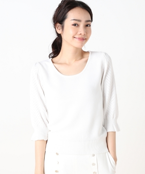 Spick & Span（スピックアンドスパン）の「12Gアイレットテンジクプルオーバー◆（ニット/セーター・レディース・ネイビー/サックスブルー/ホワイト・FREE）」の17枚目の写真