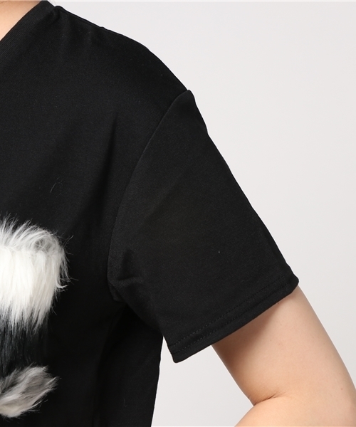 VENCEEXCHANGE(ヴァンスエクスチェンジ)の「フェイクファーポケットTシャツ (Tシャツ/カットソー・レディース・ブラック/オフホワイト・MEDIUM)」の7枚目の写真