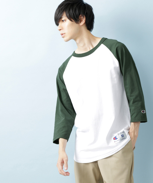Champion(チャンピオン)の「Champion Authentic Raglan Baseball T-SHIRTS /チャンピオン コットン ベースボール ラグラン Tシャツ(3/4スリーブ)(Tシャツ/カットソー・メンズ・ホワイト×ネイビー/グレー系その他/グレー系その他2/ホワイト系その他/ホワイト×ブラック/ホワイト×グリーン・XL/S/M/L)」の2枚目の写真