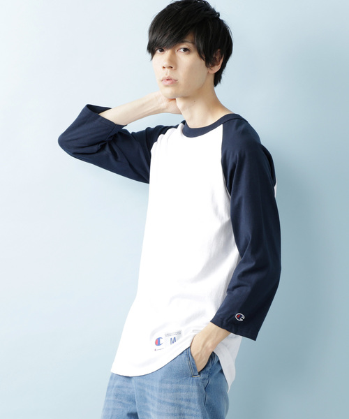Champion(チャンピオン)の「Champion Authentic Raglan Baseball T-SHIRTS /チャンピオン コットン ベースボール ラグラン Tシャツ(3/4スリーブ)(Tシャツ/カットソー・メンズ・ホワイト×ネイビー/グレー系その他/グレー系その他2/ホワイト系その他/ホワイト×ブラック/ホワイト×グリーン・XL/S/M/L)」の4枚目の写真