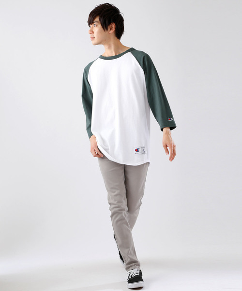 Champion(チャンピオン)の「Champion Authentic Raglan Baseball T-SHIRTS /チャンピオン コットン ベースボール ラグラン Tシャツ(3/4スリーブ)(Tシャツ/カットソー・メンズ・ホワイト×ネイビー/グレー系その他/グレー系その他2/ホワイト系その他/ホワイト×ブラック/ホワイト×グリーン・XL/S/M/L)」の15枚目の写真