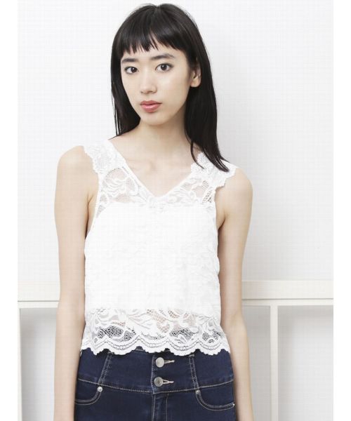 EMODA(エモダ)の「レーススキンタンクトップ(Tシャツ/カットソー・レディース・ホワイト/ブラック/マスタード・FREE)」の2枚目の写真