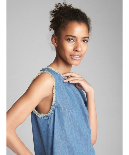 GAP（ギャップ）の「Gap フレイドディテール デニムノースリーブ 