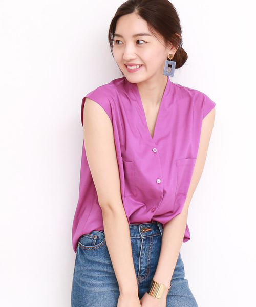 N.(N. Natural Beauty Basic)(エヌエヌナチュラルビューティーベーシック)の「キュームコアローンノースリーブシャツ(シャツ/ブラウス・レディース・ブラック/ホワイト/パープル/ダークネイビー・MEDIUM)」の4枚目の写真