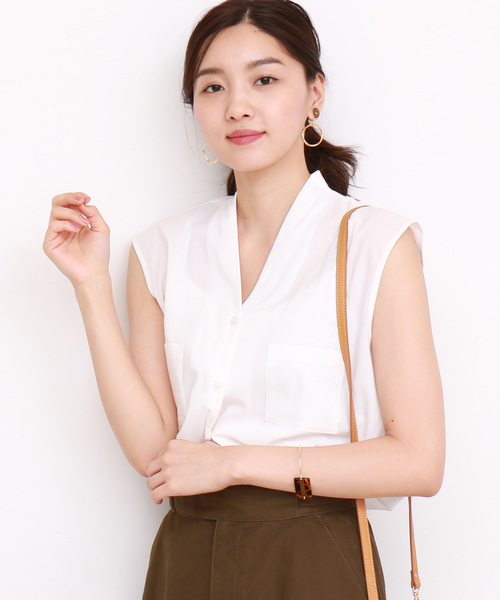 N.(N. Natural Beauty Basic)(エヌエヌナチュラルビューティーベーシック)の「キュームコアローンノースリーブシャツ(シャツ/ブラウス・レディース・ブラック/ホワイト/パープル/ダークネイビー・MEDIUM)」の2枚目の写真