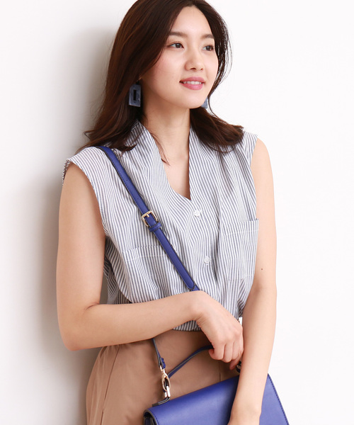 N.(N. Natural Beauty Basic)(エヌエヌナチュラルビューティーベーシック)の「キュームコアローンノースリーブシャツ(シャツ/ブラウス・レディース・ブラック/ホワイト/パープル/ダークネイビー・MEDIUM)」の1枚目の写真