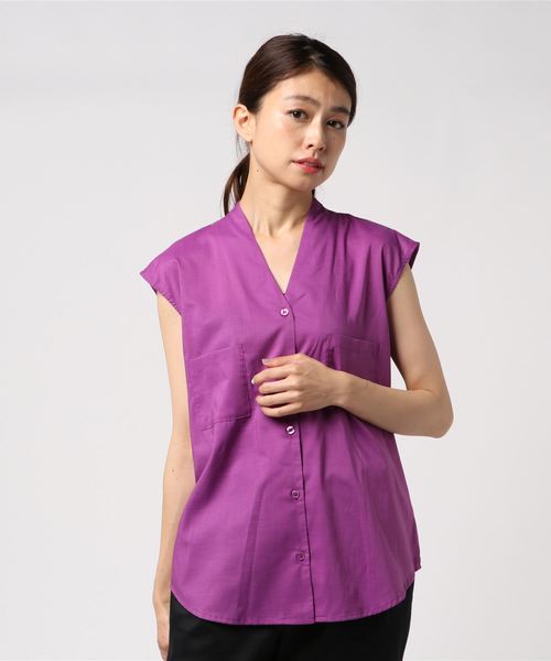 N.(N. Natural Beauty Basic)(エヌエヌナチュラルビューティーベーシック)の「キュームコアローンノースリーブシャツ(シャツ/ブラウス・レディース・ブラック/ホワイト/パープル/ダークネイビー・MEDIUM)」の19枚目の写真