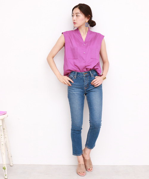 N.(N. Natural Beauty Basic)(エヌエヌナチュラルビューティーベーシック)の「キュームコアローンノースリーブシャツ(シャツ/ブラウス・レディース・ブラック/ホワイト/パープル/ダークネイビー・MEDIUM)」の20枚目の写真