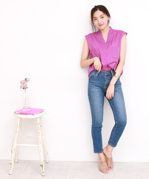 N.(N. Natural Beauty Basic)(エヌエヌナチュラルビューティーベーシック)の「キュームコアローンノースリーブシャツ(シャツ/ブラウス・レディース・ブラック/ホワイト/パープル/ダークネイビー・MEDIUM)」の21枚目の写真