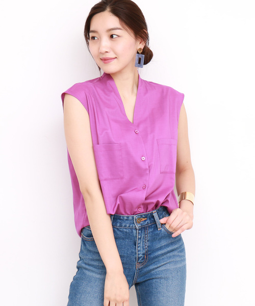 N.(N. Natural Beauty Basic)(エヌエヌナチュラルビューティーベーシック)の「キュームコアローンノースリーブシャツ(シャツ/ブラウス・レディース・ブラック/ホワイト/パープル/ダークネイビー・MEDIUM)」の22枚目の写真