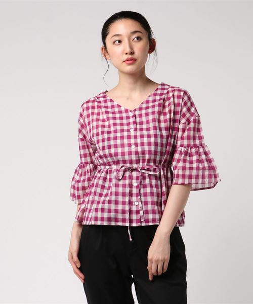 Samansa Mos2 Blue サマンサモスモスブルー の チェックブラウス シャツ ブラウス Wear