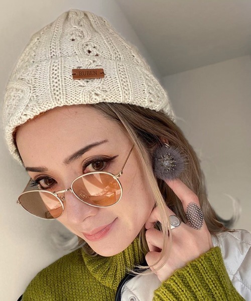 Ruben（ルーベン）の「ケーブル 裏ボア バイカラーニット（ニットキャップ/ビーニー・レディース・ブラック/グレー/マスタード/アイボリー/ワイン/ベージュ・FREE）」の4枚目の写真