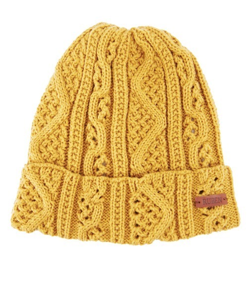 Ruben（ルーベン）の「ケーブル 裏ボア バイカラーニット（ニットキャップ/ビーニー・レディース・ブラック/グレー/マスタード/アイボリー/ワイン/ベージュ・FREE）」の5枚目の写真