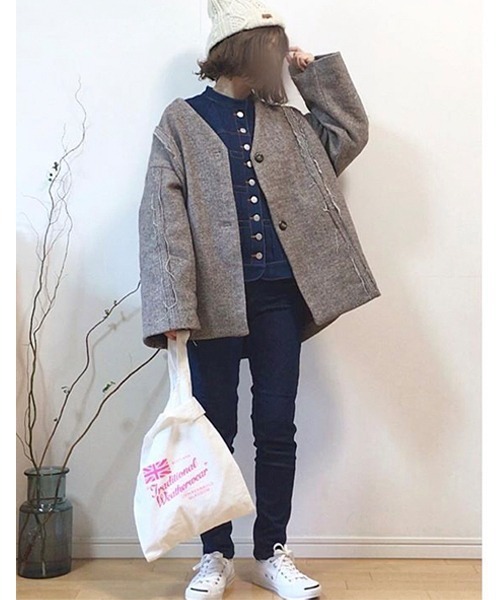 Ruben（ルーベン）の「ケーブル 裏ボア バイカラーニット（ニットキャップ/ビーニー・レディース・ブラック/グレー/マスタード/アイボリー/ワイン/ベージュ・FREE）」の16枚目の写真