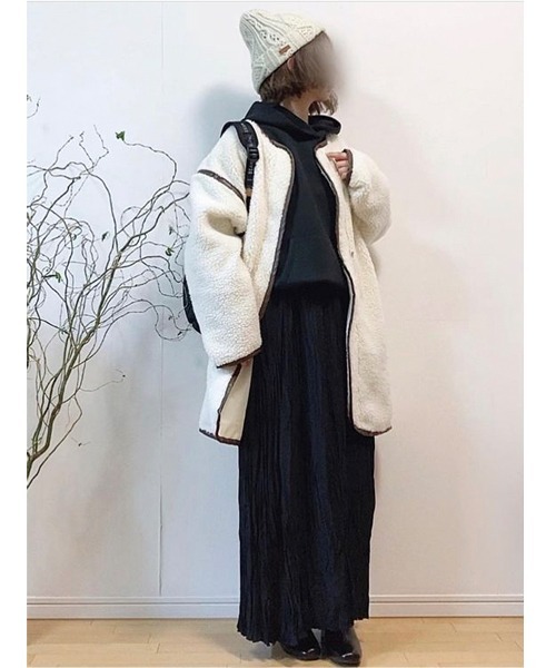 Ruben（ルーベン）の「ケーブル 裏ボア バイカラーニット（ニットキャップ/ビーニー・レディース・ブラック/グレー/マスタード/アイボリー/ワイン/ベージュ・FREE）」の19枚目の写真