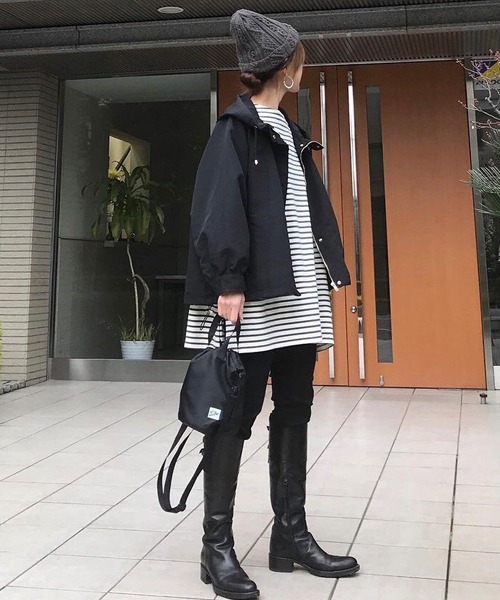 Ruben（ルーベン）の「ケーブル 裏ボア バイカラーニット（ニットキャップ/ビーニー・レディース・ブラック/グレー/マスタード/アイボリー/ワイン/ベージュ・FREE）」の14枚目の写真