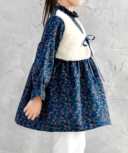 もこもこボア付き小花柄ワンピ もこもこボア付き小花柄ワンピ