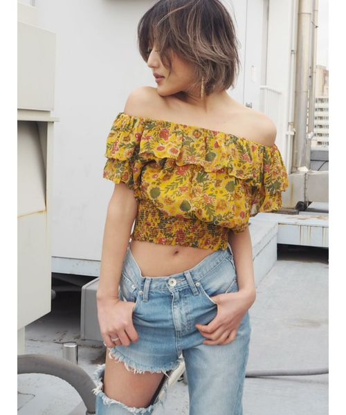 新品タグ付き JOFIT ジョーフィット ゴルフ シャツ 長袖 XS 花柄 GYDA（ジェイダ）の「original flower オフショルTOPS（シャツ