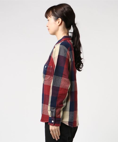 AOZORA(アオゾラ)の「AOZORA/アオゾラ ヘビーチェックラグランワークシャツ W(シャツ/ブラウス・レディース・ネイビー/レッド・FREE)」の4枚目の写真