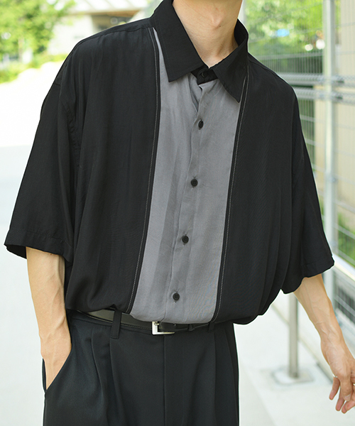 kutir(クティール)の「切り替えステッチシャツ(シャツ/ブラウス・メンズ・ブラック/ダークブラウン・MEDIUM/LARGE)」の2枚目の写真