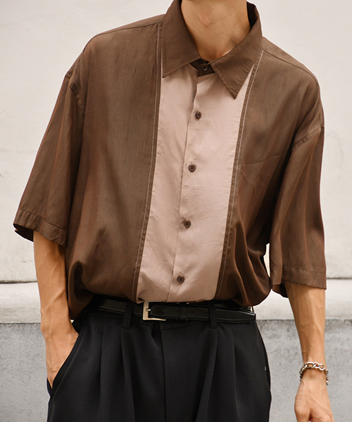 kutir(クティール)の「切り替えステッチシャツ(シャツ/ブラウス・メンズ・ブラック/ダークブラウン・MEDIUM/LARGE)」の6枚目の写真