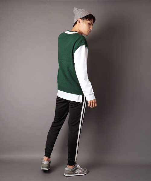 SUGGESTION(サジェッション)の「【SUGGESTION】ドロップショルダーVネックジャガードニットベスト(ベスト・メンズ・ブラック/ネイビー/オフホワイト/グリーン・M/L)」の9枚目の写真