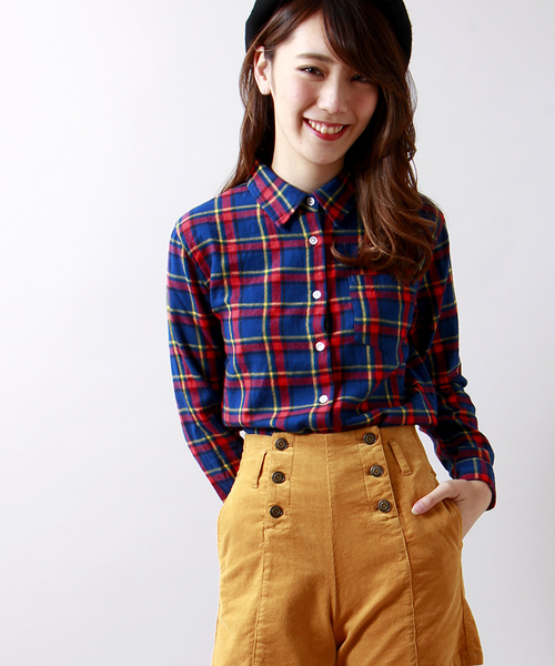 WEGO（ウィゴー）の「WEGO/ネルチェックシャツ（シャツ/ブラウス・レディース・ホワイト/ブラック/グリーン/ブルー/パープル/レッド/レッド系その他/オレンジ/ブルー系その他/チェック・FREE）」の6枚目の写真