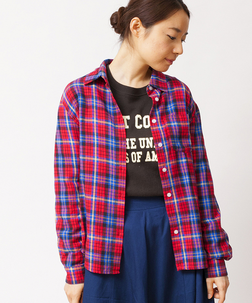 WEGO（ウィゴー）の「WEGO/ネルチェックシャツ（シャツ/ブラウス・レディース・ホワイト/ブラック/グリーン/ブルー/パープル/レッド/レッド系その他/オレンジ/ブルー系その他/チェック・FREE）」の8枚目の写真