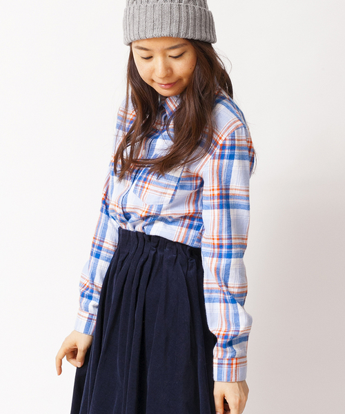 WEGO（ウィゴー）の「WEGO/ネルチェックシャツ（シャツ/ブラウス・レディース・ホワイト/ブラック/グリーン/ブルー/パープル/レッド/レッド系その他/オレンジ/ブルー系その他/チェック・FREE）」の2枚目の写真