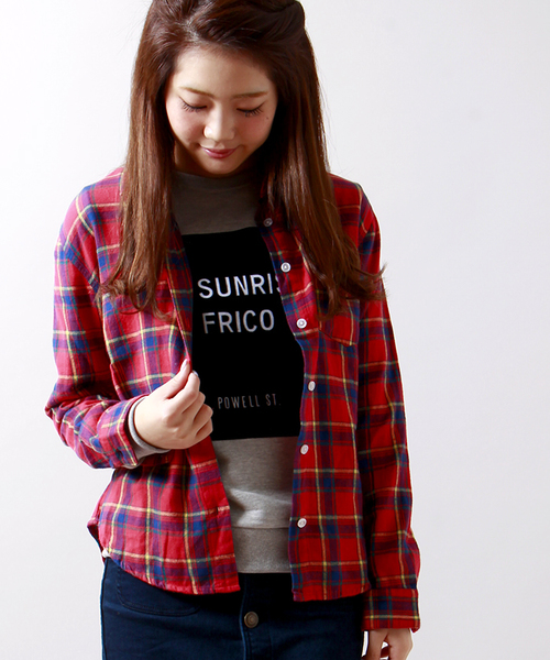 WEGO（ウィゴー）の「WEGO/ネルチェックシャツ（シャツ/ブラウス・レディース・ホワイト/ブラック/グリーン/ブルー/パープル/レッド/レッド系その他/オレンジ/ブルー系その他/チェック・FREE）」の10枚目の写真